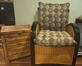 Wicker Side Chair And Bamboo Storage Chest