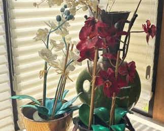 Decor Faux Orchids And Ceramic Art Vase