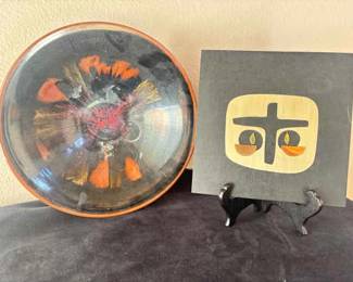 Ceramic Art Bowl And Mixed Metal Wall Art