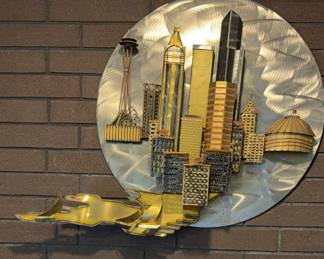 Metal Sculpture Wall Art of Seattle Skyline and Kingdome