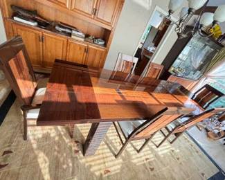 Italian Lacquer Wood Dining Table With 6 Chairs