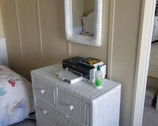 4-drawer wicker dresser; wicker mirror