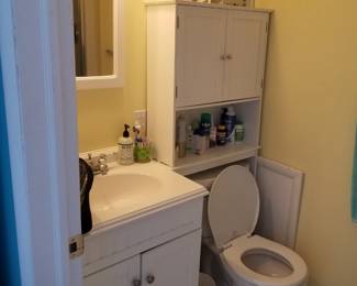 Bath vanity; wall cabinet; toilet