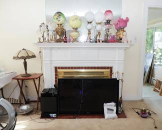 SONY TV and Theatre sound system-- GWTW lamp collection on mantleplace
