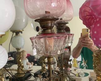 Cranberry Gone-with-the-Wind lamp converted from oil