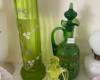 Elegant Bohemian glass vase. Rare yellow hobnail decanter