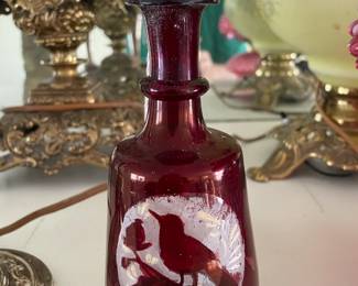 Cranberry glass decanter from 1900