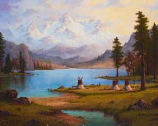 83
Heinie Hartwig
(b. 1937)
"Mountain Splendor"
Oil on canvas
With the incised signature lower right: Heinie Hartwig ©; titled verso
40" H x 60" W
Estimate: $3,000 - $5,000