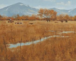 132
Gabor Svagrik
(b. 1970)
"Cattle Pasture"
Oil on canvas
Signed lower right: Svagrik
20" H x 30" W
Estimate: $700 - $1,000