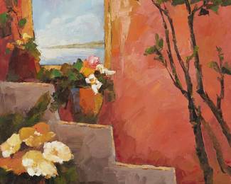 130
Kit Shing
(b. 1959)
View of a shore through an adobe window
Oil on canvas
Signed lower right: Kit Shing; signed again in pencil, verso
24" H x 20" W
Estimate: $400 - $600