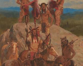 85
Charles Winfield Miller
(1922-1995)
"The Signal," 1988
Oil on canvas
Signed, dated, and with artist's monogram lower right: Charles Winfield Miller © 88; initialed (twice), titled, and inscribed on the upper stretcher bar, all verso: "C.W.M. 1776-88 / CM88"
36" H x 24" W
Estimate: $2,000 - $3,000