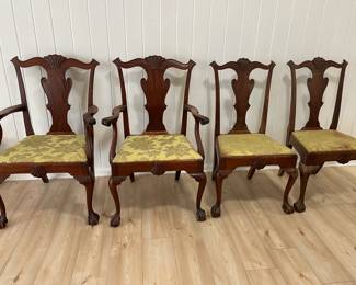 set of 4 antique circa 1800s chairs (1 needs repair)