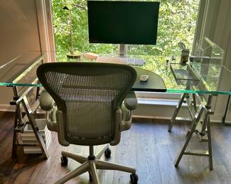 Glass top desk with chrome base