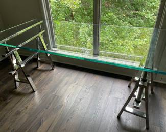 Glass top desk with chrome legs (this piece needs a professional mover) 6’3” by 3’