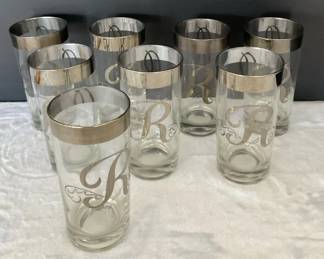 Vintage Dorothy Thorpe Style Highball Glasses Scroll R Monogram