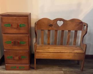 Small Wood Bench with Small Dresser