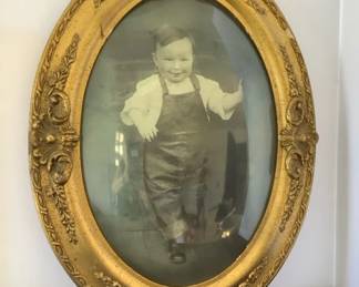 Vintage Oval Bubble Glass Convex Framed Photo