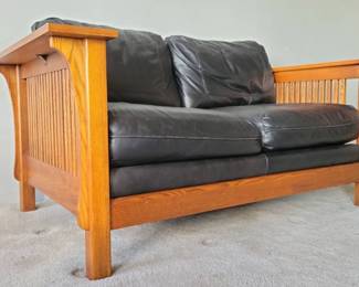 BASSETT Mission Style Leather Loveseat