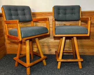 Pair Of Upholstered Swivel Barstools