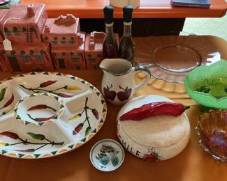 Southwestern Kitchen decor, canisters & Chili peppers chips & salsa dishes 