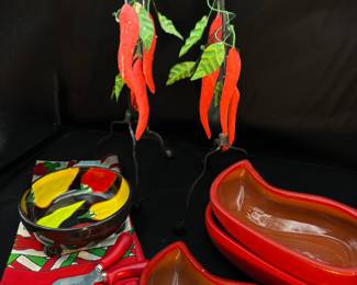 Chili Pepper Themed Serving Pieces and Candle Sticks