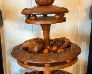 Hand Carved Monkey Pod Pineapple Lazy Susan w/Fruit