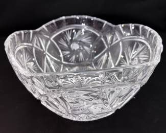 Ofnah Crystal Poland Hand Cut Lead Glass Bowl With  Scalloped Edge