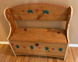 Hand Painted Wooden Bench w/ Storage