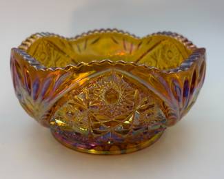 Iridescent Amber Carnival GlassRose Bowl