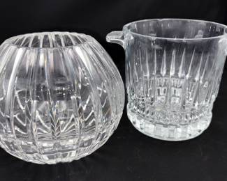 Crystal Rose Bowl Vase and Ice Bucket