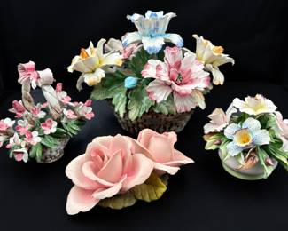 Collection of Capodimonte Porcelain Flowers and Floral Arrangements 