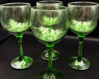 Lovely Green Wine Glasses, Set of Four