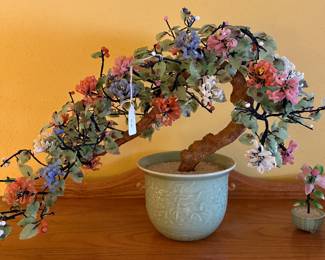 Chinese Jade Glass Bonsai Tree