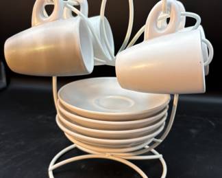 Gibson Ceramic Espresso Cup and Saucer Set with Metal Stand