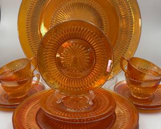 Jeannette Anniversary Marigold  Iridescent Carnival Glass Glassware Ca

