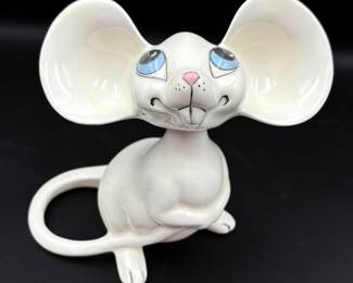 Bobblehead/ Nodder White Glazed Ceramic Mouse