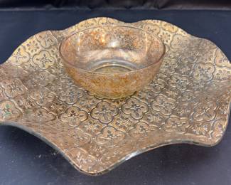 MCM Georges Briard IBERIA 22K Gold Embossed Chip and Dip