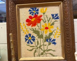 Old needlepoint framed art