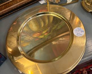 Vintage solidi brass chargers or serving trays 