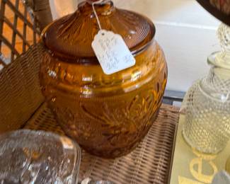 Vintage amber glass cookie or biscuit jar