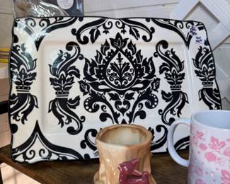 black and white damask tray, great for serving large