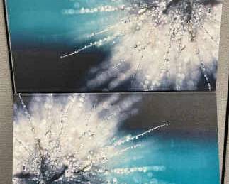2 Teal Black Droplet Canvases