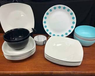 White, Black Blue Plates Bowls