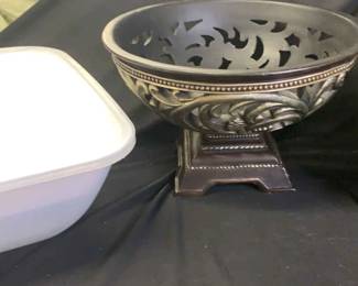 Chip Dip, Decorative Centerpiece And A Brown Stoneware