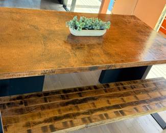 Custom made Copper top dining table with benches