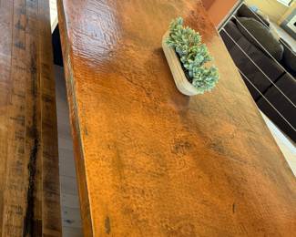 Custom made Copper top dining table with benches