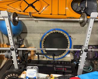 work out equipment weight bench, free weights, work out dumbells