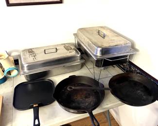 Chafing Pans & large cast iron skillets