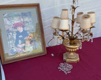 Vintage Crystal Candelabra Lamp RenoirInspired Art Print