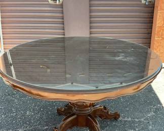 Dark Wood Round Table Glass Top